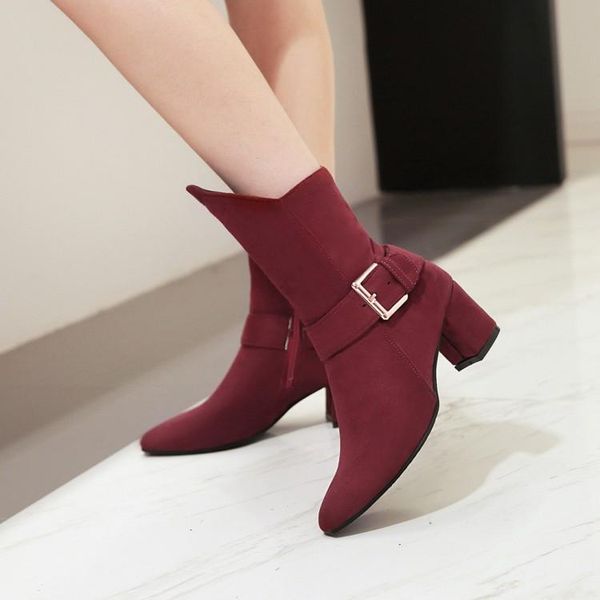 big size ma'am coarse heel short boots pure color metal decoration high heel boots, Black
big size ma'am coarse heel short boots pure color metal decoration high heel boots, Black