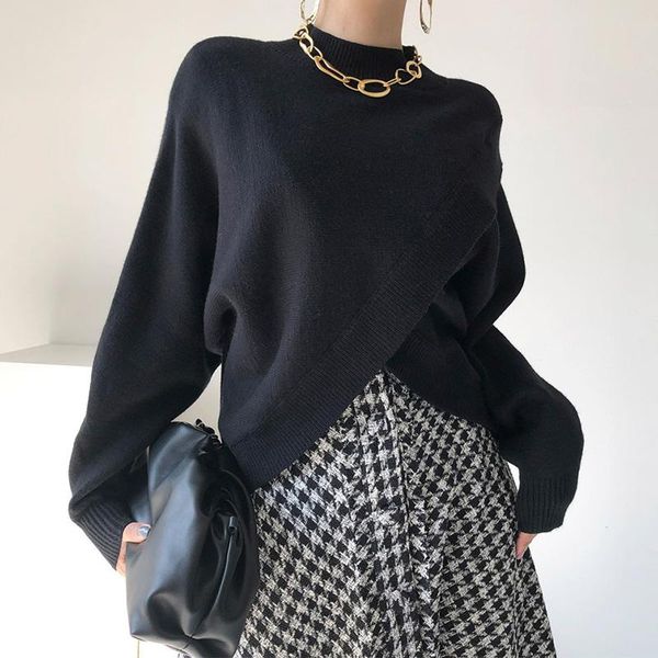 women's sweaters knitted sweater for women femme chandails halft turtleneck irreguar pullover loose korean style elegant skirt xc045, White;black
women's sweaters knitted sweater for women femme chandails halft turtleneck irreguar pullover loose korean style elegant skirt xc045, White;black