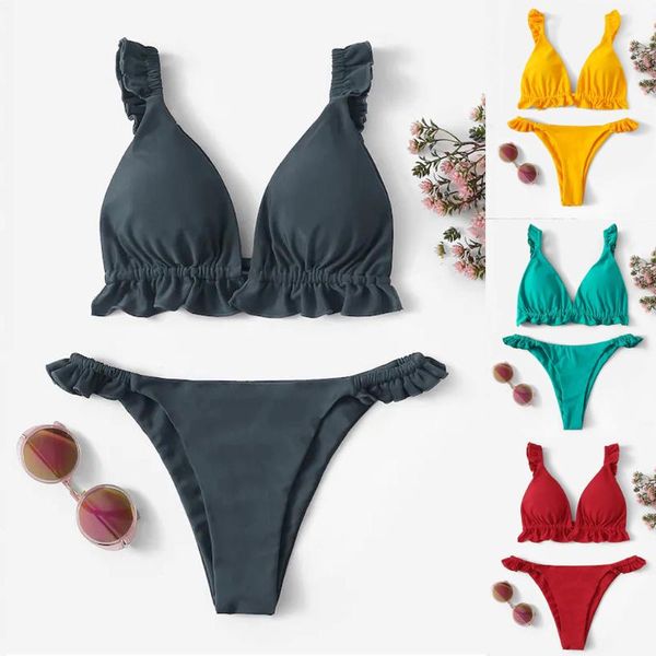 women push up swimsuit ruffle printed bikini two pieces high bathing suit beach wear summer bra sets z708, Blue;gray
women push up swimsuit ruffle printed bikini two pieces high bathing suit beach wear summer bra sets z708, Blue;gray