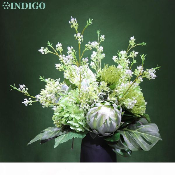 indigo -зеленый protea гортензия букет искусственных цветов домашнее украшение магазин дисплей ручной букет цветов партия событие 
indigo -зеленый protea гортензия букет искусственных цветов домашнее украшение магазин дисплей ручной букет цветов партия событие