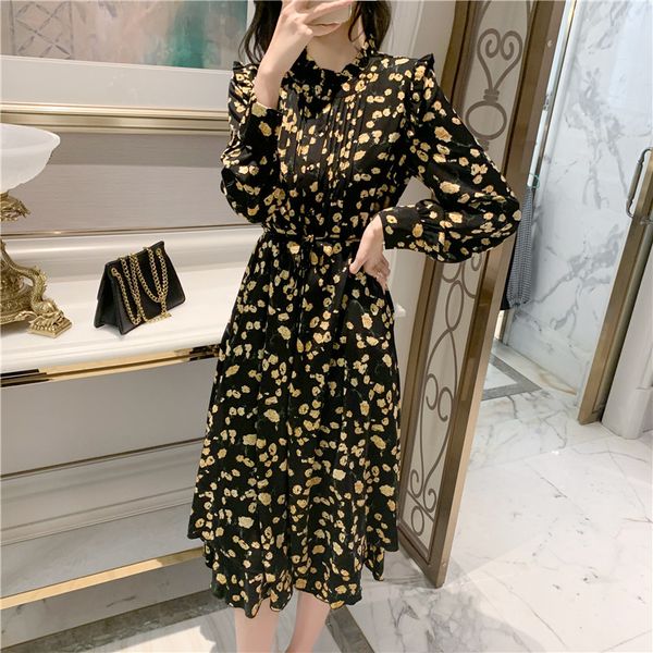 women dress lotus leaf pattern waist slimming pleated long-sleeved floral print dress 2020 autumn and winter new female dress y0118, Black;gray
women dress lotus leaf pattern waist slimming pleated long-sleeved floral print dress 2020 autumn and winter new female dress y0118, Black;gray