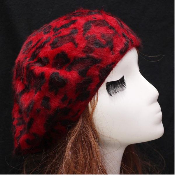 berets winter warm knitted hair artist women's leopard beret hat printing cap, Blue;gray 
berets winter warm knitted hair artist women's leopard beret hat printing cap, Blue;gray