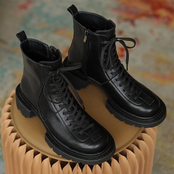 new platform cross tied handmade genuine leather women boots round toe zipper women shoes thick sole ankle boots mujer botas, Black
new platform cross tied handmade genuine leather women boots round toe zipper women shoes thick sole ankle boots mujer botas, Black