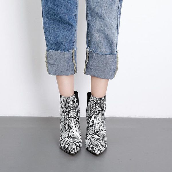 elastic band snake skin stiletto heel booties female oversized shoes fashionable high heels 10cm, Black
elastic band snake skin stiletto heel booties female oversized shoes fashionable high heels 10cm, Black