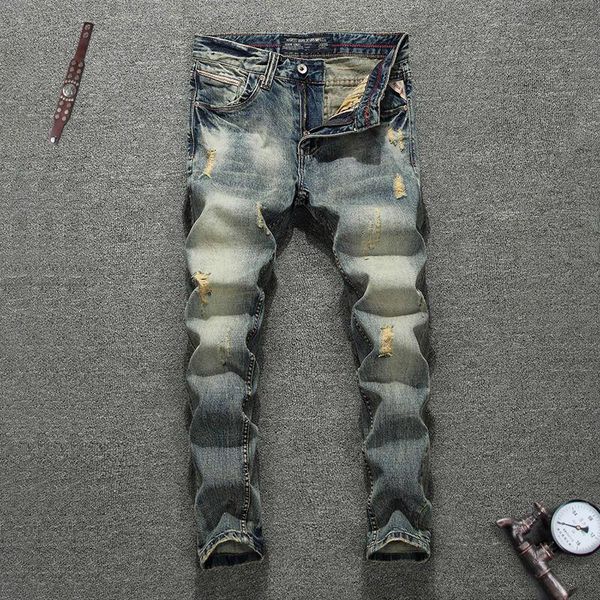 italian vintage style men jeans slim fit retro wash ripped jeans men denim hip hop pants fashion streetwear classical male, Blue
italian vintage style men jeans slim fit retro wash ripped jeans men denim hip hop pants fashion streetwear classical male, Blue