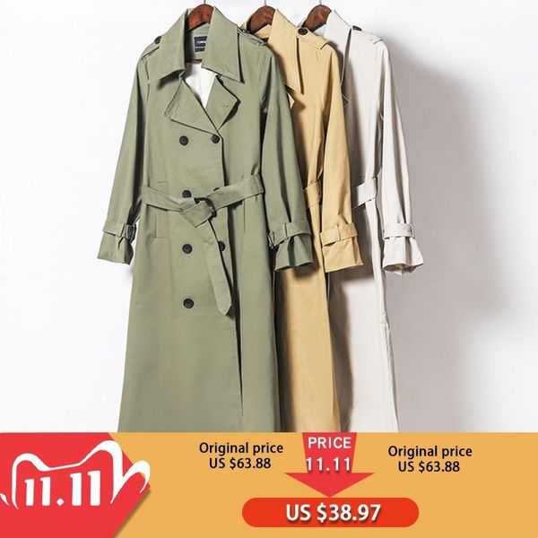 ies autumn long coat women double breasted slim trench coat korean outwear 201103, Tan;black
ies autumn long coat women double breasted slim trench coat korean outwear 201103, Tan;black