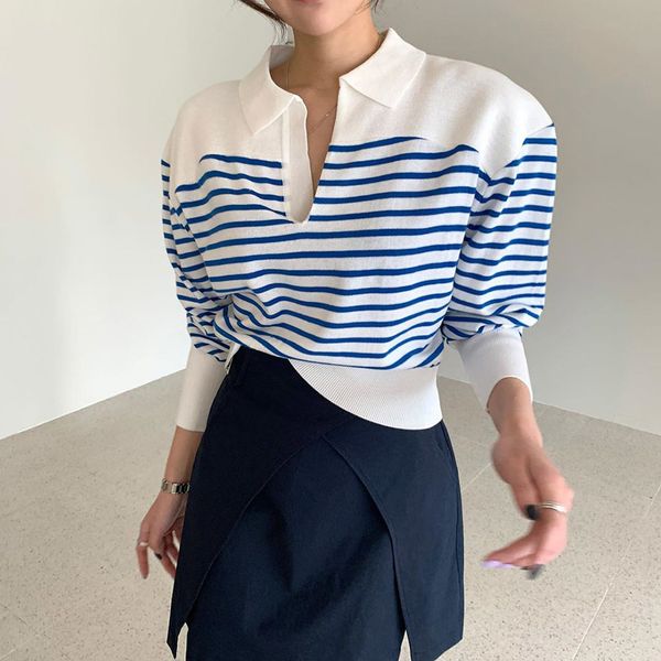 2021 korean chic women striped spring new turn down collar knitted puff sleeve jumpers pullovers femme sweater zp3y, White;black
2021 korean chic women striped spring new turn down collar knitted puff sleeve jumpers pullovers femme sweater zp3y, White;black