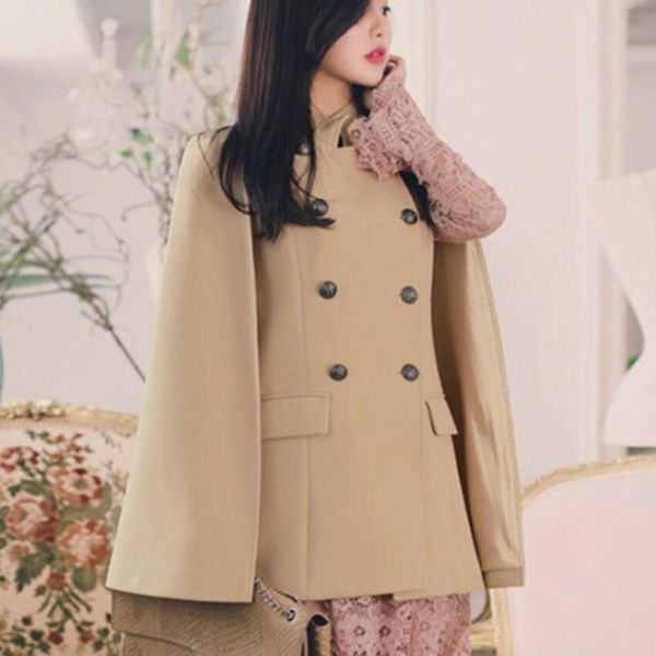 new temperament double breasted fashion cloak cape blazer women stand collar coat office lady casual blazers, White;black
new temperament double breasted fashion cloak cape blazer women stand collar coat office lady casual blazers, White;black