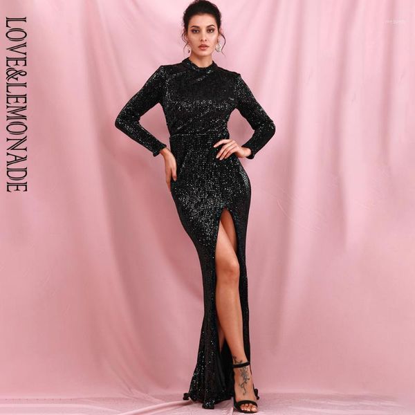 love&lemonade black stand collar split elastic sequin bodycon party split maxi dress lm81320-11, Black;gray
love&lemonade black stand collar split elastic sequin bodycon party split maxi dress lm81320-11, Black;gray