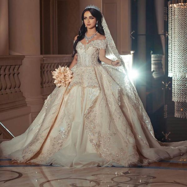 off shoulder dubai luxurious wedding dresses lace applique sequined plus size a line vestido de novia custom made vintage bridal gowns, White
off shoulder dubai luxurious wedding dresses lace applique sequined plus size a line vestido de novia custom made vintage bridal gowns, White