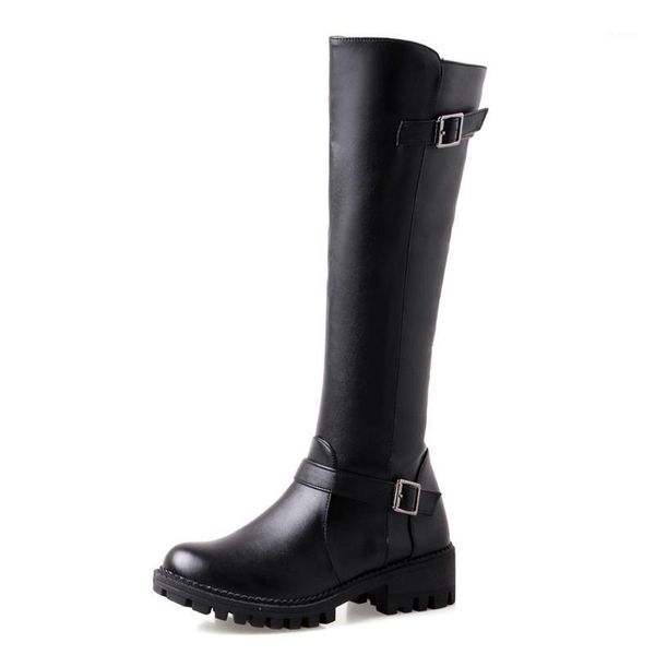 round toe pu flat belt buckle short plush knee-length boots side zipper low heel rubber dark brown rider boots long women's shoe1, Black
round toe pu flat belt buckle short plush knee-length boots side zipper low heel rubber dark brown rider boots long women's shoe1, Black