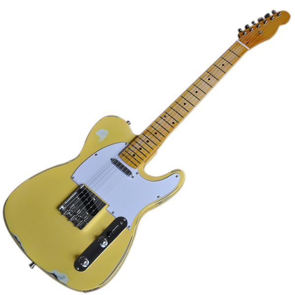 6 strings relic yellow electric guitar with maple fretboard,white pickguard
6 strings relic yellow electric guitar with maple fretboard,white pickguard