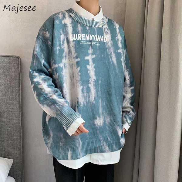 pullover men letter printed tie-dye leisure fall chic high street mens sweaters all-match korean style knitted couples harajuku, White;black