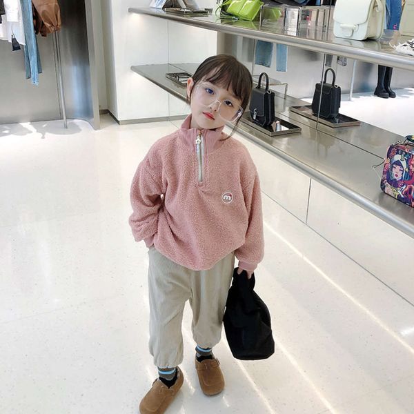 pullover 2020 winter new korean girl's children's letter teddy plush long sve sweater, Black 
pullover 2020 winter new korean girl's children's letter teddy plush long sve sweater, Black