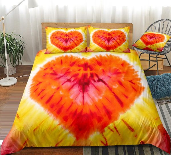 tie dye duvet cover set red heart bedding set romantic style yellow beds set home textiles microfiber for girls kids bedspread