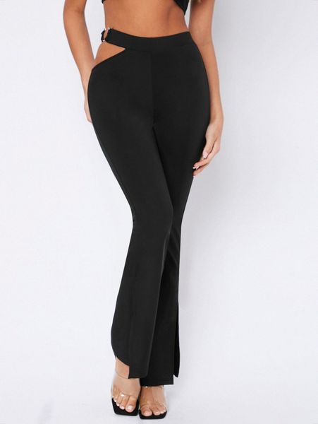 petite high waisted solid cutout split hem pants r1wg#, Black;white 
petite high waisted solid cutout split hem pants r1wg#, Black;white