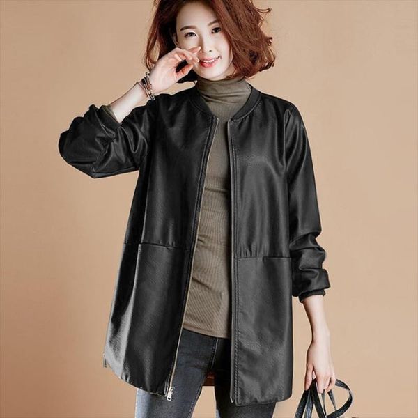 women pu leather zipper jacket long sleeve casual round neck motorcycle coat 2019 winter spring new fashion outwear clothes, Black
women pu leather zipper jacket long sleeve casual round neck motorcycle coat 2019 winter spring new fashion outwear clothes, Black
