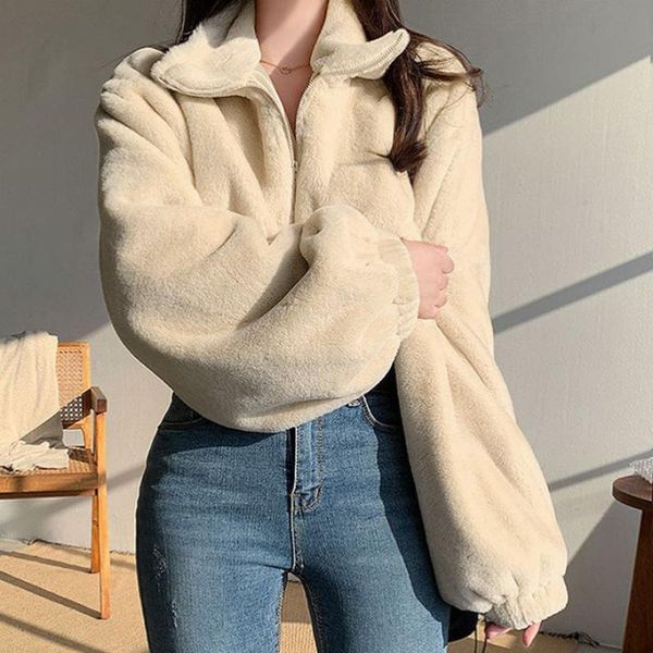 sheblingbling autumn winter high neck women zipper jackets drop shoulder loose long sleeve women casual coats faux fur jacket, Black
sheblingbling autumn winter high neck women zipper jackets drop shoulder loose long sleeve women casual coats faux fur jacket, Black