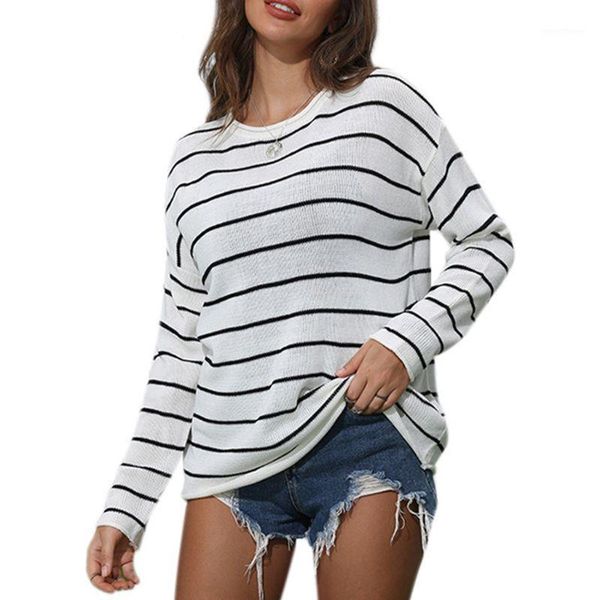 women long sleeve black white striped sweater o-neck loose pullover jumper f42f1, White;black
women long sleeve black white striped sweater o-neck loose pullover jumper f42f1, White;black