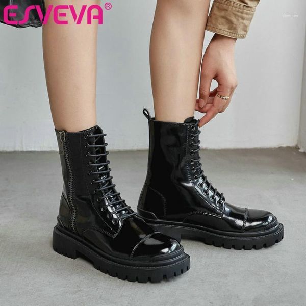 esveva 2021 western style pu+leather ankle boots women boots winter women shoes square med heel zipper size 34-401, Black
esveva 2021 western style pu+leather ankle boots women boots winter women shoes square med heel zipper size 34-401, Black