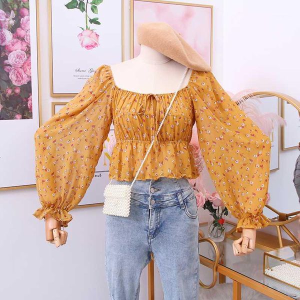 2020 new sweet wild lace bow floral print square collar chiffon shirt short section women1, White
2020 new sweet wild lace bow floral print square collar chiffon shirt short section women1, White