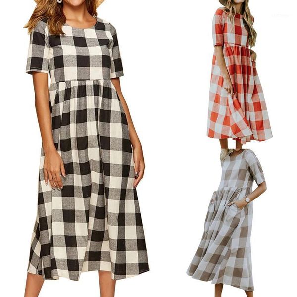 brand new short sleeve plaid print a-line summer dress femme vestidos women elegant loose long dress sundress beach party1, White;black
brand new short sleeve plaid print a-line summer dress femme vestidos women elegant loose long dress sundress beach party1, White;black