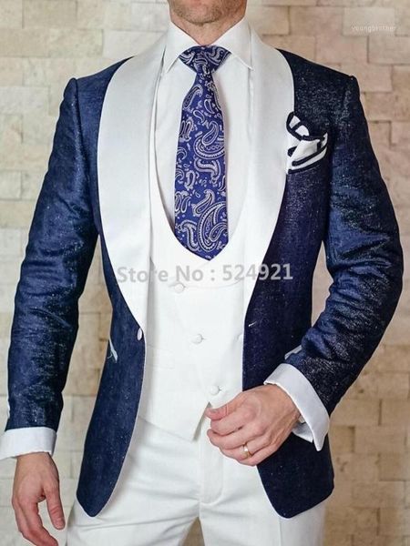 men suits shiny navy blue and white groom tuxedos shawl lapel groomsmen wedding man ( jacket+pants+vest+tie ) c9601, White;black
men suits shiny navy blue and white groom tuxedos shawl lapel groomsmen wedding man ( jacket+pants+vest+tie ) c9601, White;black
