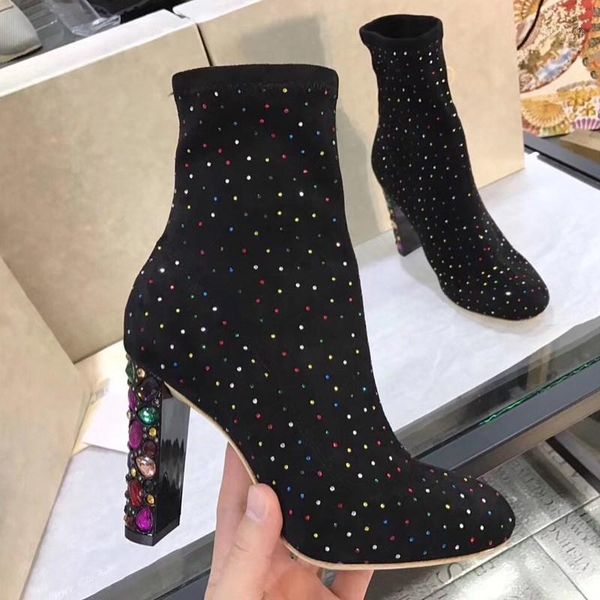 boots fashion autumn and winter leather bottom rhinestone thick with round head low heel women's shoes elastic sheep1, Black
boots fashion autumn and winter leather bottom rhinestone thick with round head low heel women's shoes elastic sheep1, Black