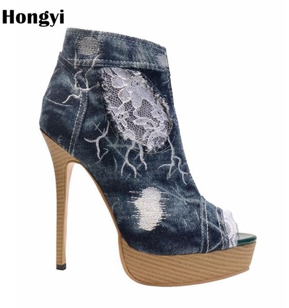 hongyi platform heels women ankle boots denim lace jeans thin high heel platform boots spring autumn plus size, Black
hongyi platform heels women ankle boots denim lace jeans thin high heel platform boots spring autumn plus size, Black