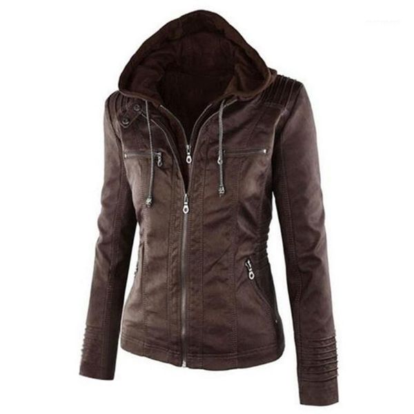 women's jackets 2021 moto jacket women zipper coat turn down collor ladies outerwear faux leather pu female coat1, Black;brown