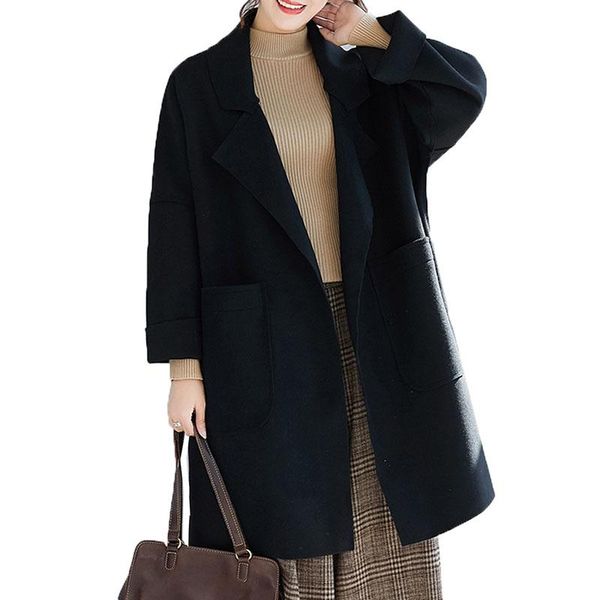 women's wool & blends 100 kg coat jacket mid-long big pocket casual ladies fashion large size 4xl blended woolen coats outerwear, Black
women's wool & blends 100 kg coat jacket mid-long big pocket casual ladies fashion large size 4xl blended woolen coats outerwear, Black