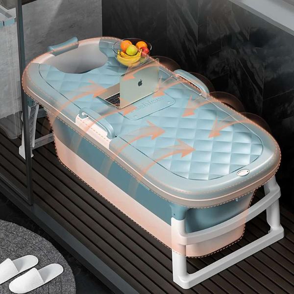 1.4m/55in Large Bathtub Bath Tub Barrel Sweat Steaming Bathtub Plastic Folding Thicken Home Sauna