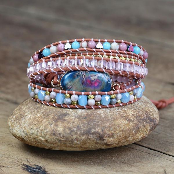 handmade 5 strand leather wrap bracelet w/ semiprecious stone chain beaded statement bracelet boho jewelry dropshipping, Golden;silver
handmade 5 strand leather wrap bracelet w/ semiprecious stone chain beaded statement bracelet boho jewelry dropshipping, Golden;silver