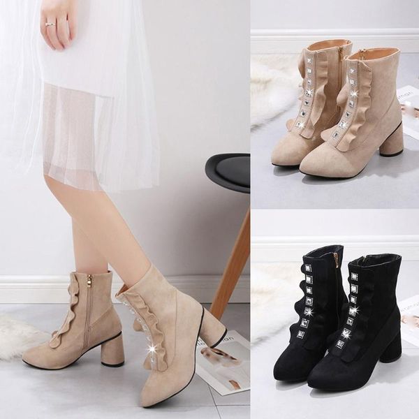 female british style shoes ladies fashion solid flock wave crystal thick zip platforms short boots, Black
female british style shoes ladies fashion solid flock wave crystal thick zip platforms short boots, Black