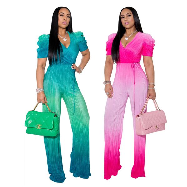 women puff sleeve jumpsuit gradient summer fashion v neck belt wide leg pants rompers famale clothes, Black;white
women puff sleeve jumpsuit gradient summer fashion v neck belt wide leg pants rompers famale clothes, Black;white