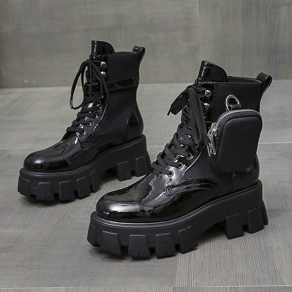 pocket motorcycle boots women patent leather lace up ankle boots woman shoes casual platform female fashion botas mujer, Black
pocket motorcycle boots women patent leather lace up ankle boots woman shoes casual platform female fashion botas mujer, Black