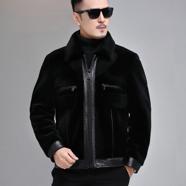 men's leather & faux winter mens real fur jacket business man shearling natural wool coat slim fit office work sheep shearing short siz, Black
men's leather & faux winter mens real fur jacket business man shearling natural wool coat slim fit office work sheep shearing short siz, Black