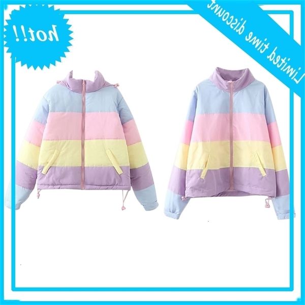 women winter wet puffer warm jacket rainbow stripes cape coat draw agreement loose full zip overwear with pockets
women winter wet puffer warm jacket rainbow stripes cape coat draw agreement loose full zip overwear with pockets