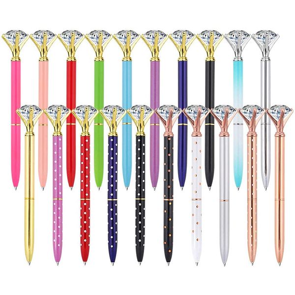 38 Color Ballpoint Pen Big Diamond Design Pens Wholesale Fashion Metal Ballpen Pen Refill Black Fashion School Office Supplies Signature
