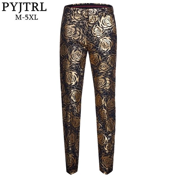 pyjtrl brand tide men gold floral slim fit adjustable waist suit trousers plus size hip male casual pants pantalon homme 201106, Black
pyjtrl brand tide men gold floral slim fit adjustable waist suit trousers plus size hip male casual pants pantalon homme 201106, Black