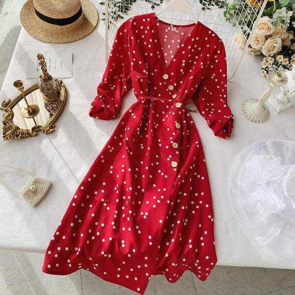 2020 autumn new women's v-neck three quarter lace-up dot chiffon dress female elegant single breasted waist a-line dresses1, Black;gray
2020 autumn new women's v-neck three quarter lace-up dot chiffon dress female elegant single breasted waist a-line dresses1, Black;gray