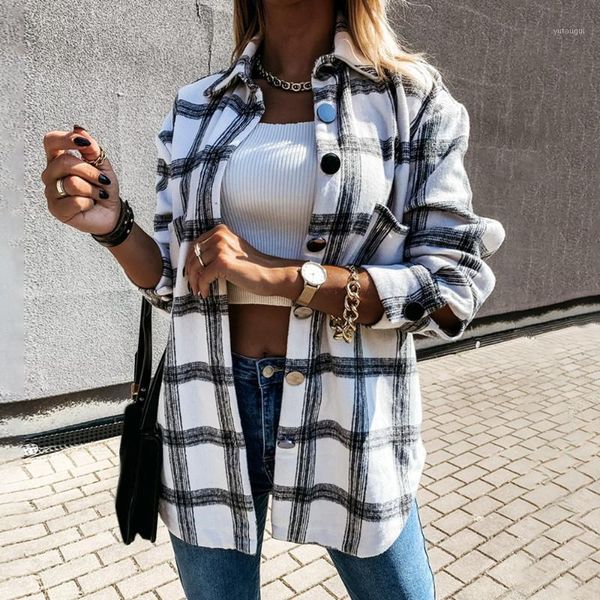 women plaid blouse coat long sleeve button oversized shirt turn down collar thick ladies vintage female long clothing1, White
women plaid blouse coat long sleeve button oversized shirt turn down collar thick ladies vintage female long clothing1, White