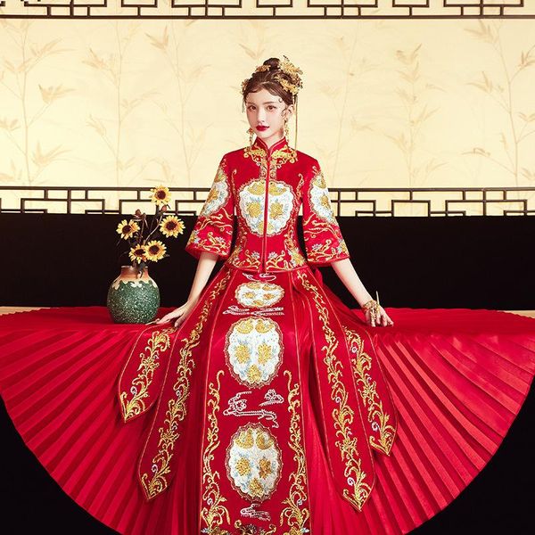 embroidery phoenix women bride wedding dress satin vintage button cheongsam oriental classic tang suit vestidos, Red
embroidery phoenix women bride wedding dress satin vintage button cheongsam oriental classic tang suit vestidos, Red