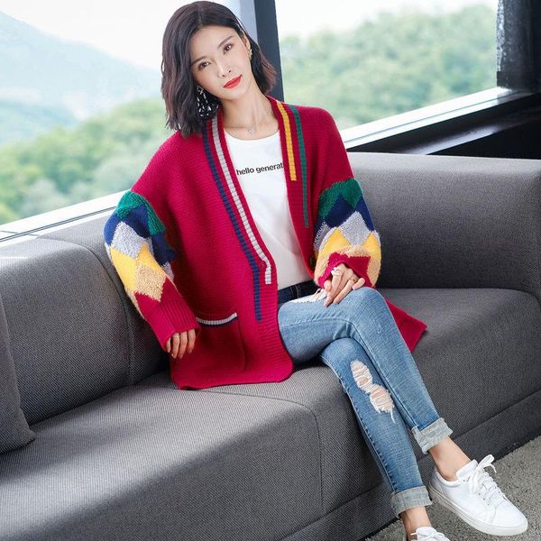 women's knits & tees 2021 autumn single-breasted v-neck contrast jacket knit cardigan ladies korean loose sweater green warm with top, White
women's knits & tees 2021 autumn single-breasted v-neck contrast jacket knit cardigan ladies korean loose sweater green warm with top, White