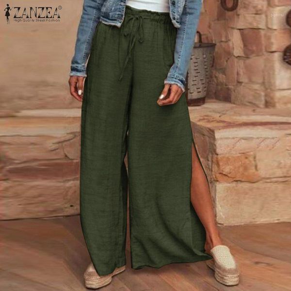 zanzea women solid split hem trousers summer wide leg pants casual elastic waist long pants loose pantalon beach streetwear 5xl1, Black;white
zanzea women solid split hem trousers summer wide leg pants casual elastic waist long pants loose pantalon beach streetwear 5xl1, Black;white