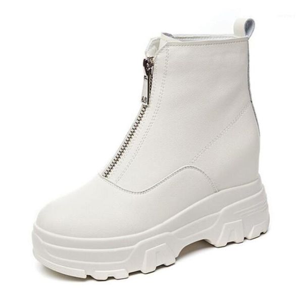 fashion british style women boots front zipper platform ankle boots for women warm winter shoes leather ky1571, Black