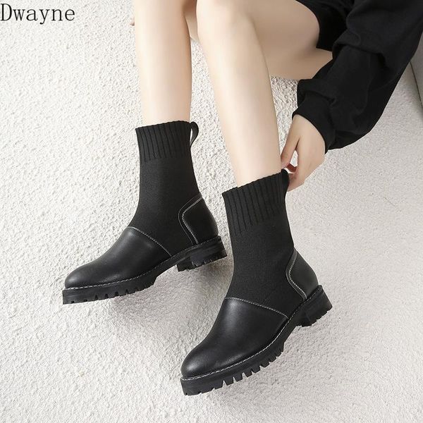 2020 winter new fashion simple martin boots women trend comfortable wild stretch knit casual boots, Black 
2020 winter new fashion simple martin boots women trend comfortable wild stretch knit casual boots, Black