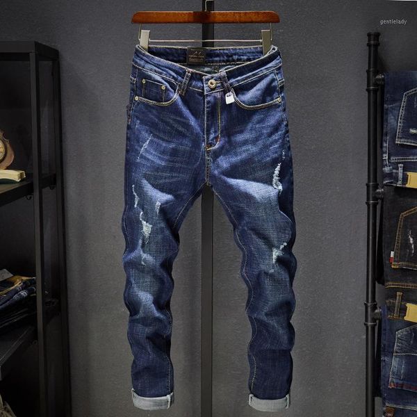 men's jeans brand men dark color soft denim pants stretch straight slim fit cotton ripped homme1, Blue
men's jeans brand men dark color soft denim pants stretch straight slim fit cotton ripped homme1, Blue