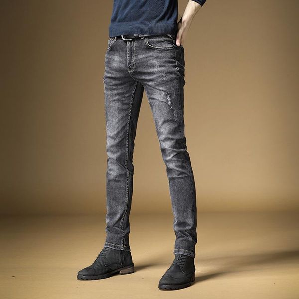 men's jeans fashion men ripped streetwear straight slim fit denim trousers dark gray stretch pants, Blue
men's jeans fashion men ripped streetwear straight slim fit denim trousers dark gray stretch pants, Blue