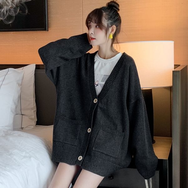 2020 new spring and autumn korean style v-neck solid color women's knitted cardigan loose sweater coat lazy fashion sweatercoat swea, White;black
2020 new spring and autumn korean style v-neck solid color women's knitted cardigan loose sweater coat lazy fashion sweatercoat swea, White;black